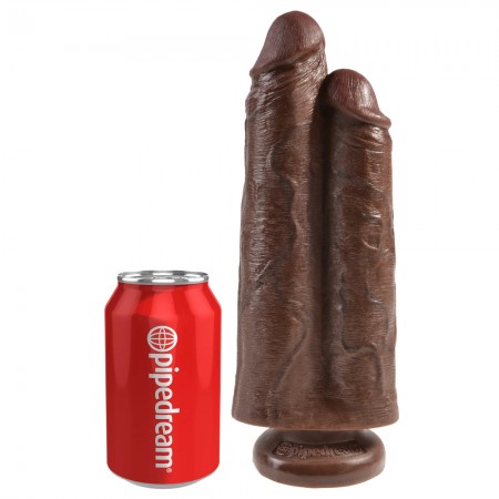 King Cock Two Cocks One Hole 9 Inch Brown Dildo