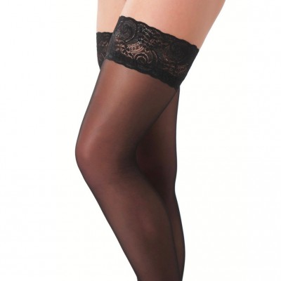 Black HoldUp Stockings With Floral Lace Top